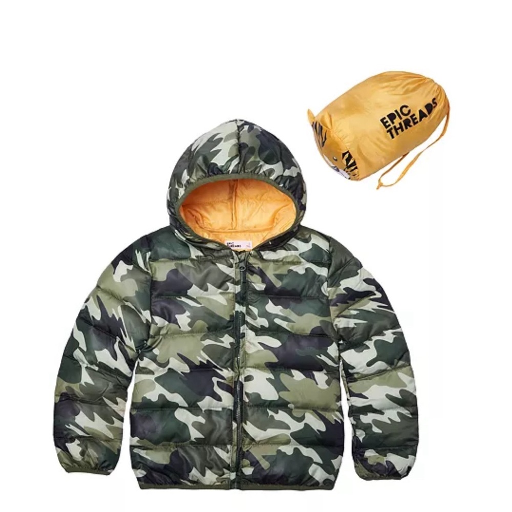 New EPIC THREADS Little Boys Packable Jacket with Bag Camo Size 5